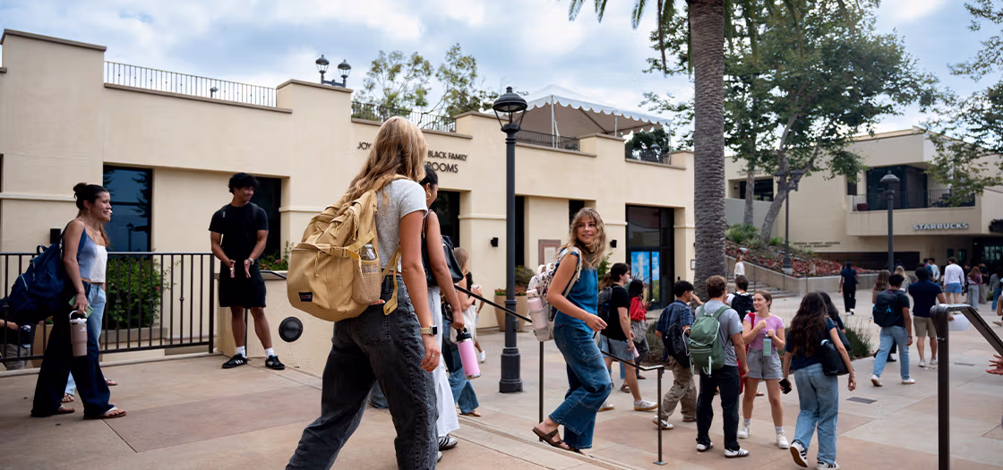 students on main campus going to class